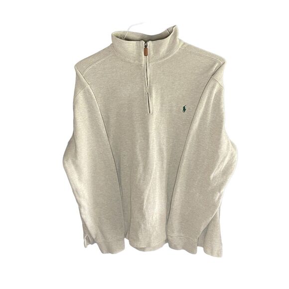 Polo Ralph Lauren Sweater (Size XL) Men's Jacket Sweatshirt 1/4 Zip Tan Cotton - Picture 2 of 16